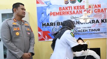 Polres Aceh Timur Gelar Bakti Kesehatan Pemeriksaan Gigi Gratis Dalam Rangka HUT Bhayangkara ke-79